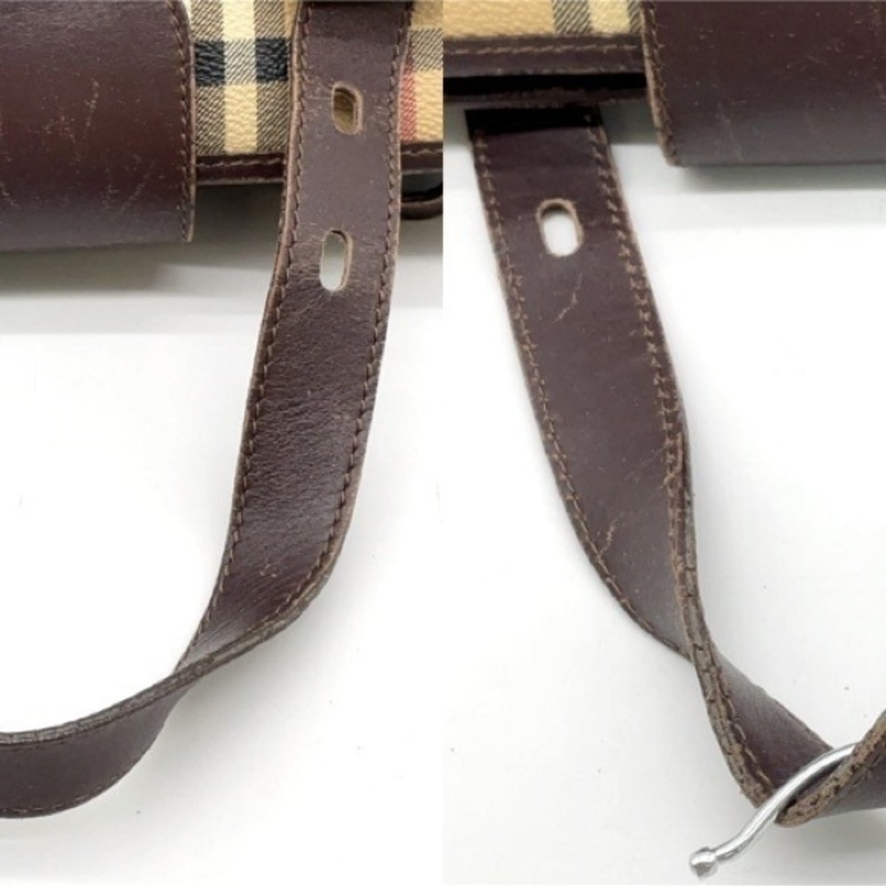 Burberry Brown Leather Harmarket Nova Check Coated Canvas Small Buckle Tote Bag - Picture 7 of 8